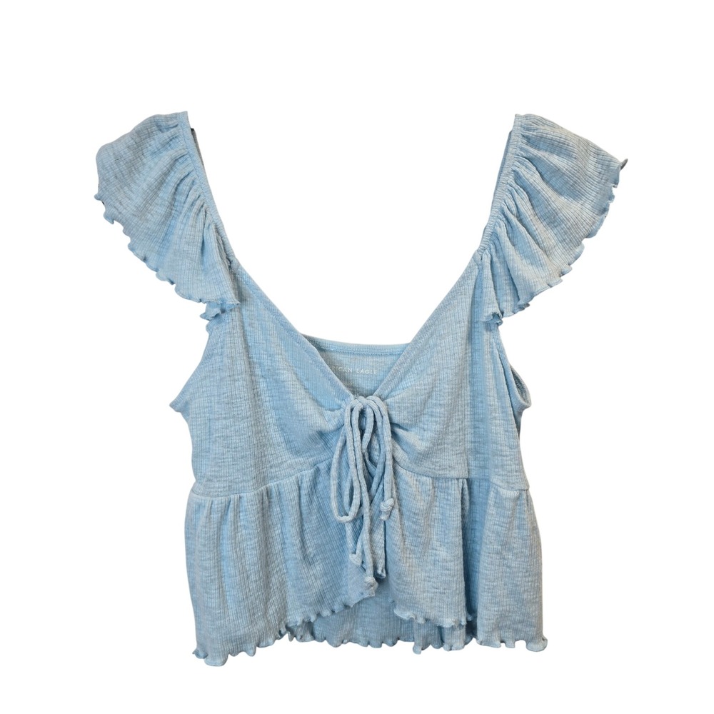 American Eagle Tank Top Women Medium Light Blue NWT Ruffle Tie Front Peplum Boho